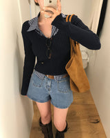 Yami Ribbed Deep V-Neck Knit