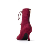 Suede Cross-Ring Open Toe Heel(Red)