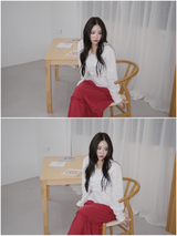 Beagle accentuated shirring frill long-sleeved shirt