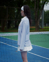 PEANUT STAIN - オールド マネー ブルー ライン ボクシー オーバーサイズド ロングスリーブ Tシャツ