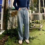 Side Brush Wash Wide Denim Pants