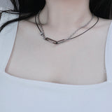 All Surgical steel double bold clip leather necklace