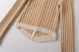 Fur Detail Bold Ribbed Long Sleeve Cardigan