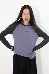 カラーブロックラグランスリーブスリムフィット長袖Tシャツ