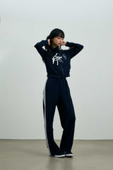 RIBBON JERSEY TRACK PANTS / NAVY