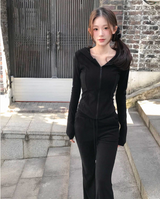 [♡MADE♡] puppy velour back eyelet slim hood zip-up