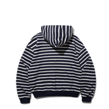 Striped Crop Hood Zipup (Navy)