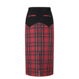 Checked long skirt (Red)