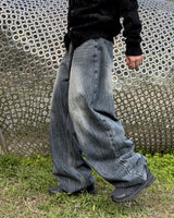 Phil Cat-Washing Crack Wide Denim