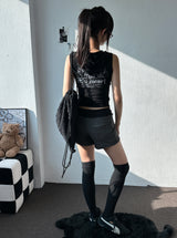 Crotch Cropped Hooded Tank with Back Lettering 3color