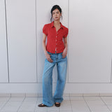 C COTTON JACQUARD HALF BLOUSE_RED