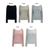  Milk tea angora long sleeve boat neck vertical knit top (5 colors)