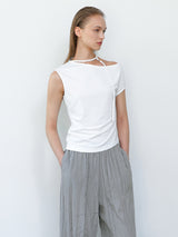 (T-7037)NECK STRING OFF SHOULDER TOP