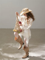 Lace panel pleated romantic dress