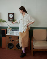 ORNAMENT PRINT CORDUROY SKIRT [BEIGE]