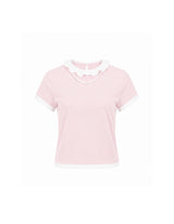 セリーパールフリルリンガーハーフTシャツ ピンク