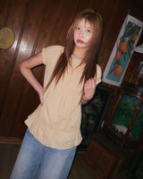 (2color) Smocked Puff Cap Flare Blouse