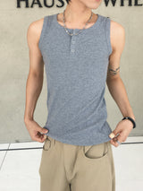 Fog Ribbed Henley Neck Sleeveless 3C