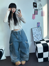 HIGH QUALITY 💍💎 LIP BALLOON PARACHUTE DENIM PANTS 🤎2 SIZE