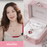 [IDLE Shuhua Necklace] ローズピンクハートプリンセスレイヤードネックレス - シルバーカラー