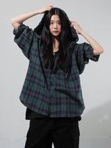 (UNISEX) Vintage Check Hood Shirt