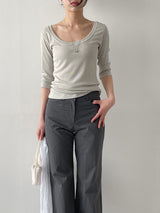 Ribbed Deep U-Neck Crop T-Shirt