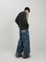 Pin-tuck cat washing medium blue denim