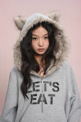 eat me plz* カシーキャットイヤーフリースフーディフォアオータムウィンターウォームジャケット