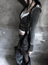 vintage washed slim hood zip-up