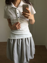 Shirring Dot Collar T-Shirt (3color)