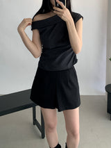 Sebit Check One-Off-Shoulder Blouse