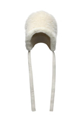 FUR TRIM BONNET HAT IN CREAM WING