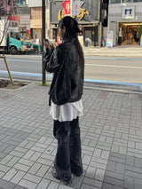 [Unisex] Crop Leather Single Over Fit Jacket