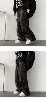 [Jogger, Wide Two-Way] パグフリースストリングビッグワイドカーゴパンツ