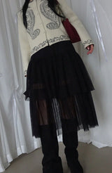 シースルースルーレイヤードメッシュスカート (BLACK)