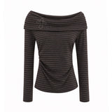 Serah Stripe Shirring Off Shoulder Tee