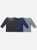 Dot Star Henley Neck 3/4 Sleeve T-Shirt (3c)