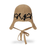VA Digital Logo Cozy Knit Bonnet Hat / DarkBeige&Black
