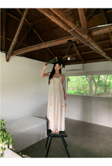 Mobile flower sleeveless long dress