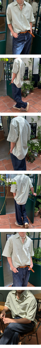 [S/S] Nut seersucker half shirts (2color)