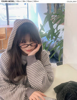 Muse Border Pattern Loose Knit 2WAY Hood Zip-up (2color)