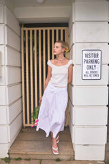 COTTON SHIRRING TIERED SKIRT / WHITE