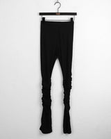 Higet shirring wrinkle bottom slit layered banding long leggings pants