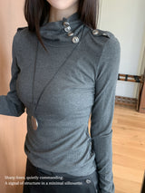 シグナルエポーレットハイネックスリムライン長袖Tシャツ