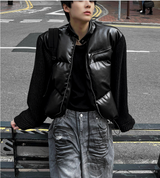 Deep Black Knit Leather Padding
