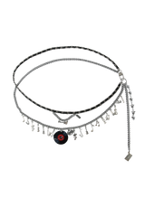 Black leather band layered chain belt_woman