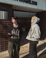[Lining brushed] Curie New York Patch Damage Hood Zip-up