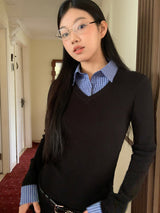 shirt black V-neck flare dress