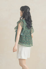 [MADE] Green V-neck Sleeveless Chiffon Blouse FREE