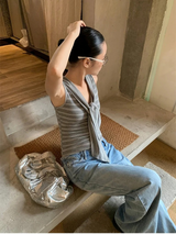 Gray Stripe Strap Sleeveless T-shirt